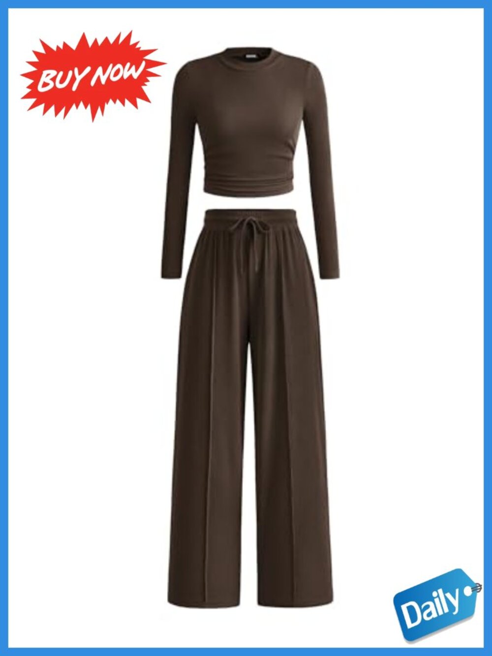 Ribbed 2 Piece Set Crop Top Wide Leg Pants Lounge Set Women